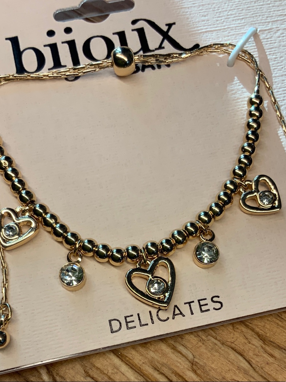 Bijoux Bar Delicates Gold Tone Heart Charm with Crystal Drops Bracelet